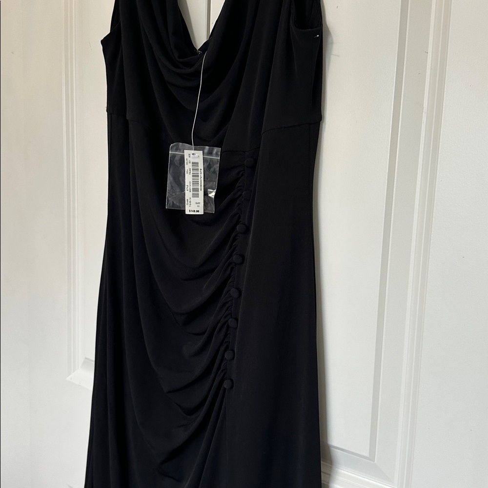 White House Black Market black dress. Body con drape cowl neckline ruched side